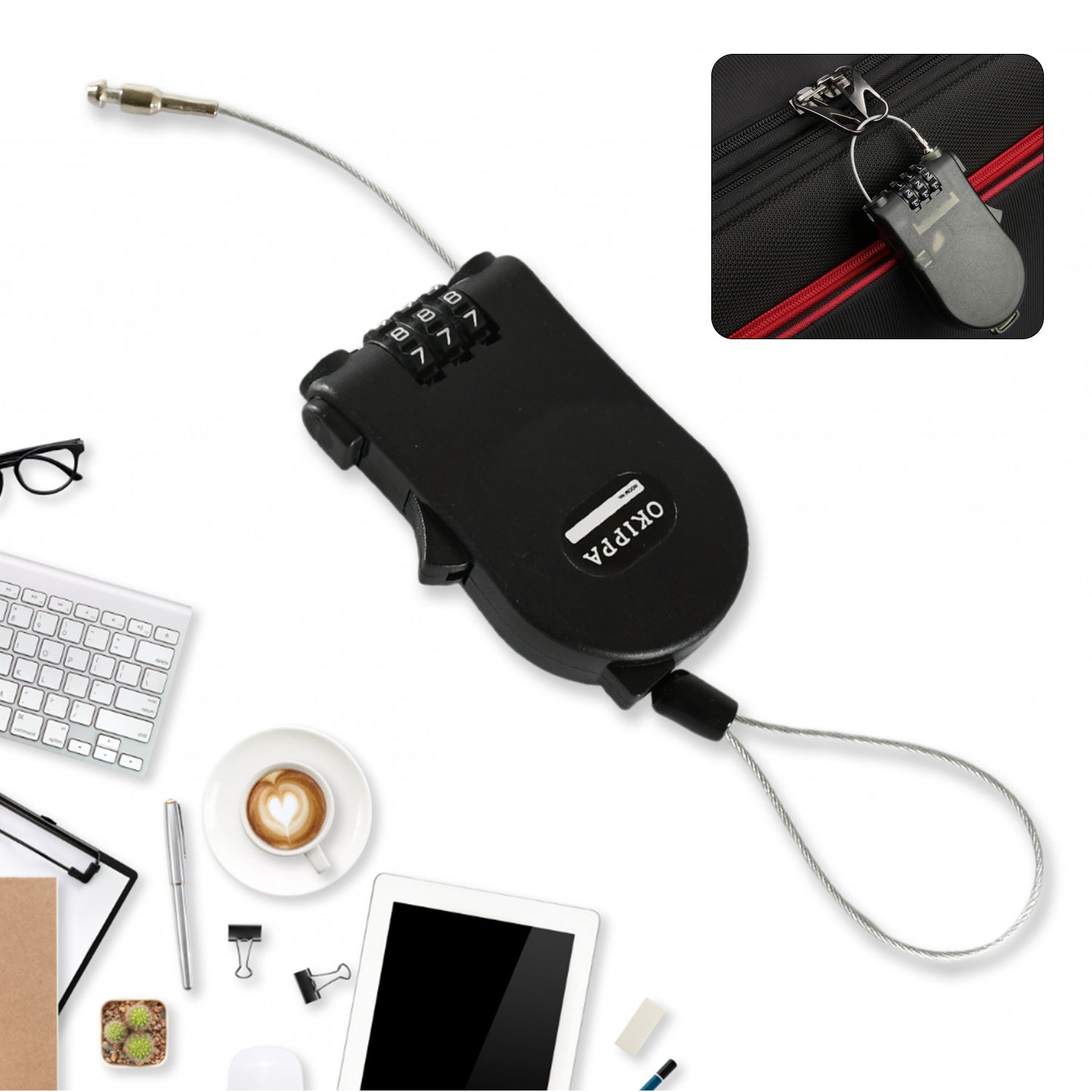 17506 Multifunctional cable lock with number code for travel, sports Etc. Retractable Wire Lock,Wire Black Shell Combination Password. 17506 Multifunctional cable lock with number code for travel, sports Etc. Retractable Wire Lock,Wire Black Shell Combination Password.